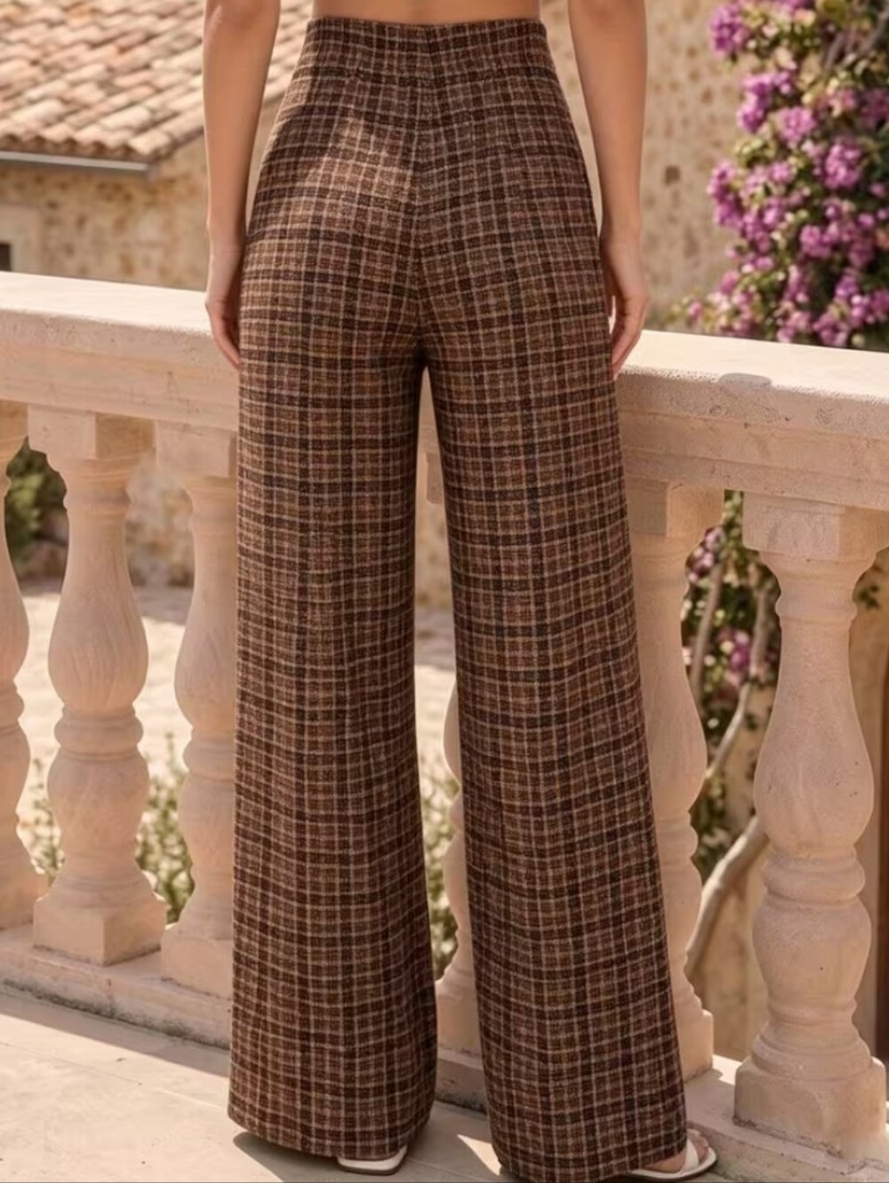 Women'S Spring-Summer Elegant High-Waist Versatile Plaid Striped Retro Trousers - Picture 3 of 10